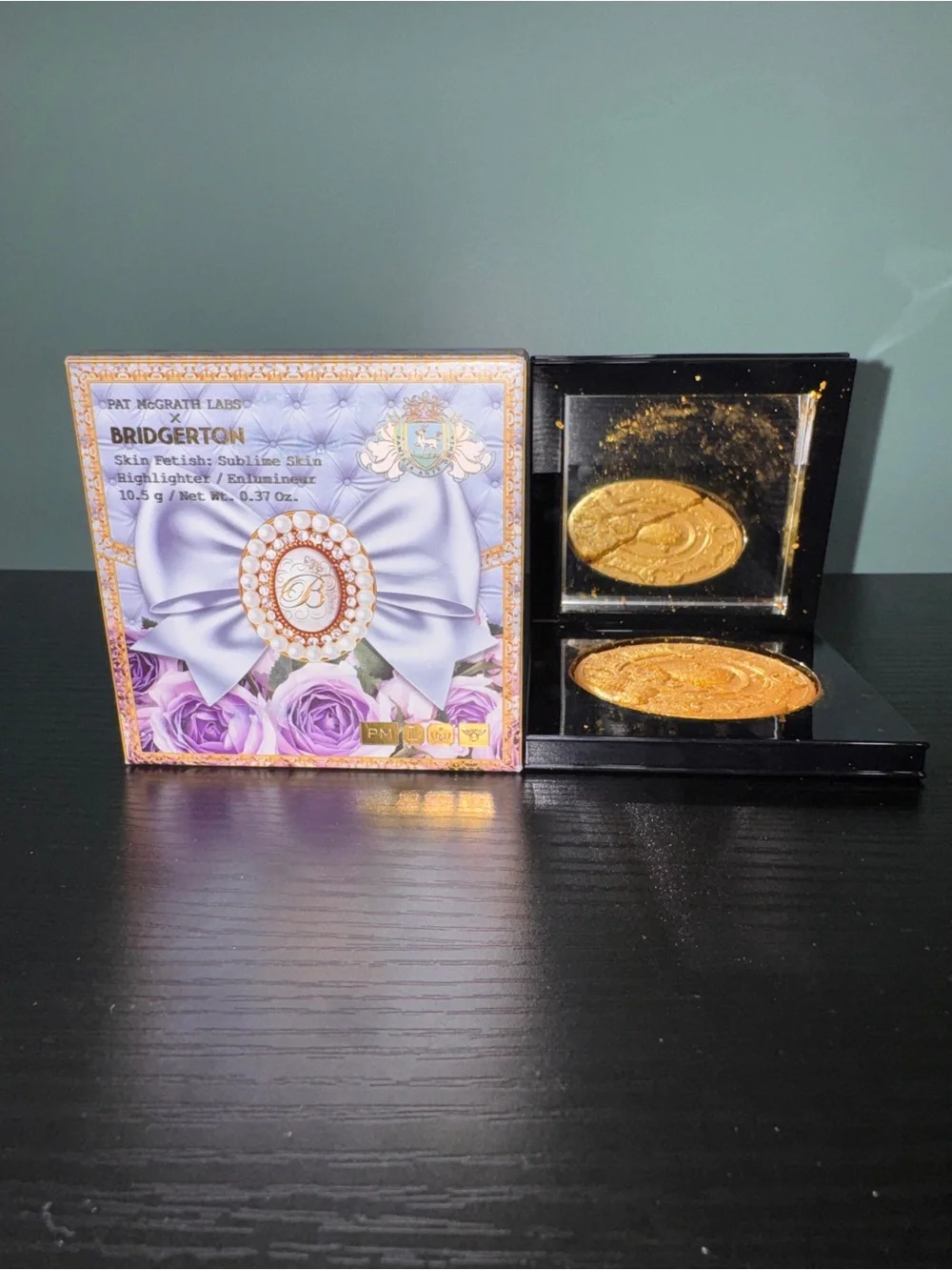 Pat McGrath Labs Bridgerton Collab Gold Face Powder Compact with Decorative Box